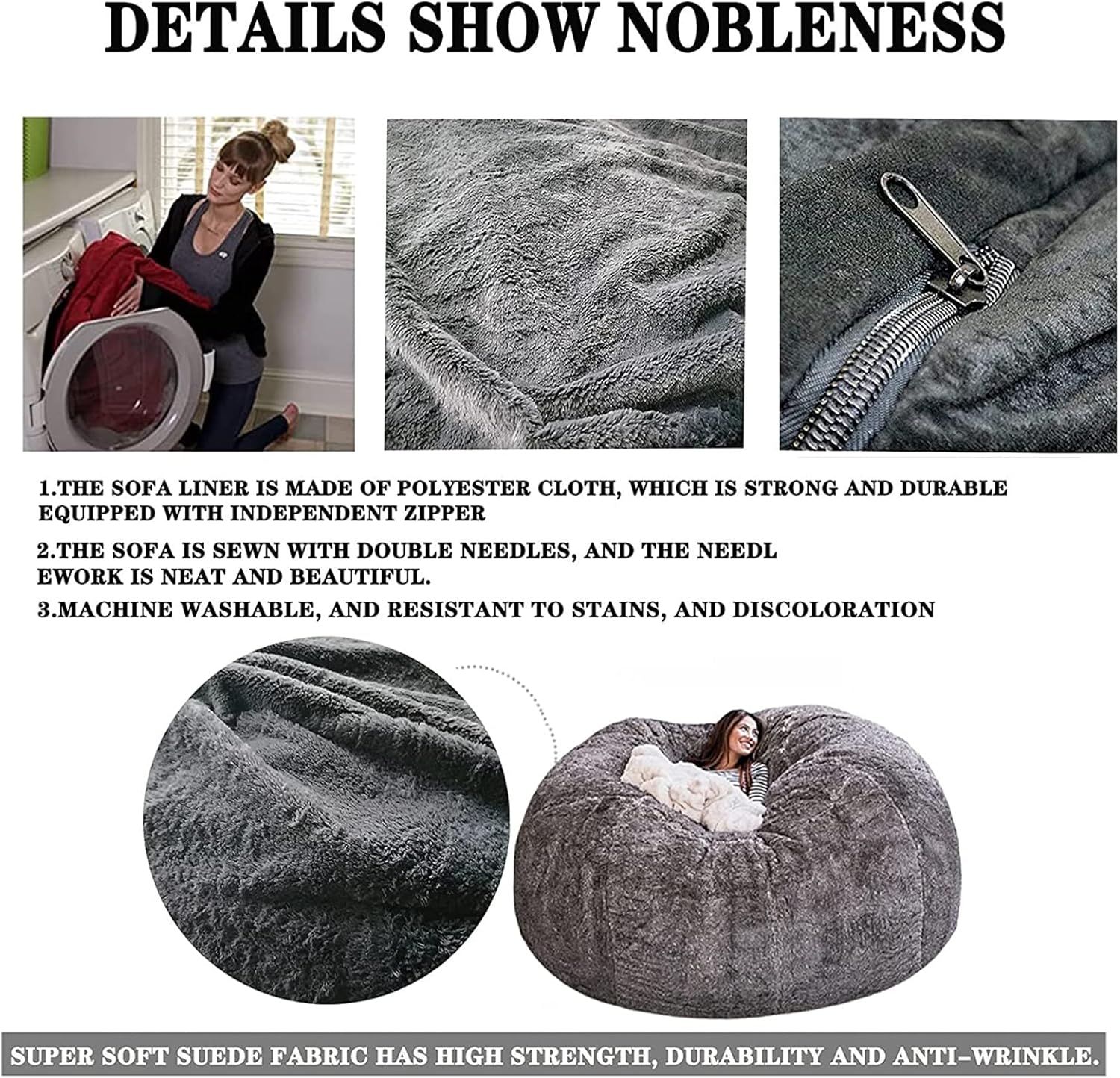 Washable Faux-Fur Bean Bag Cover